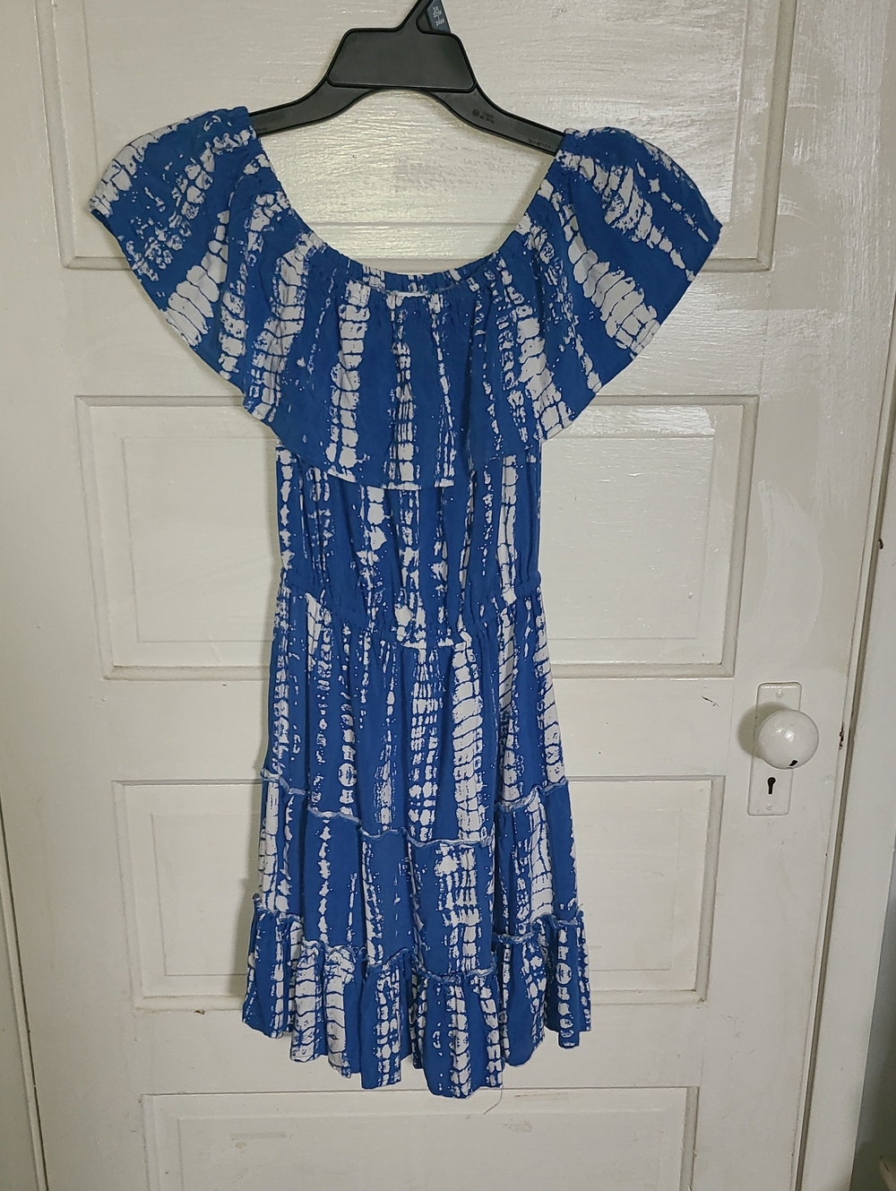 blue island Blue and White Off-Shoulder Midi Dress